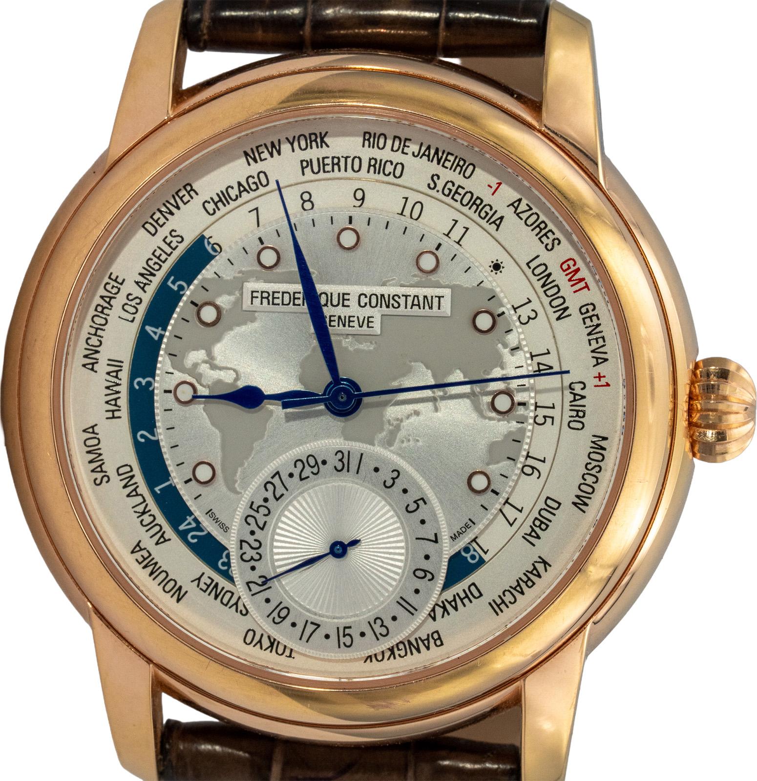 FREDERIQUE CONSTANT 18k Rose Gold Plated Classics Worldtimer Watch FC-718WM4H4