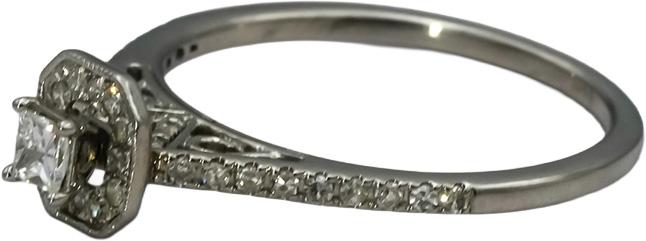 14k White Gold Princess and Round Diamond Halo Ring 0.40CT Size 7