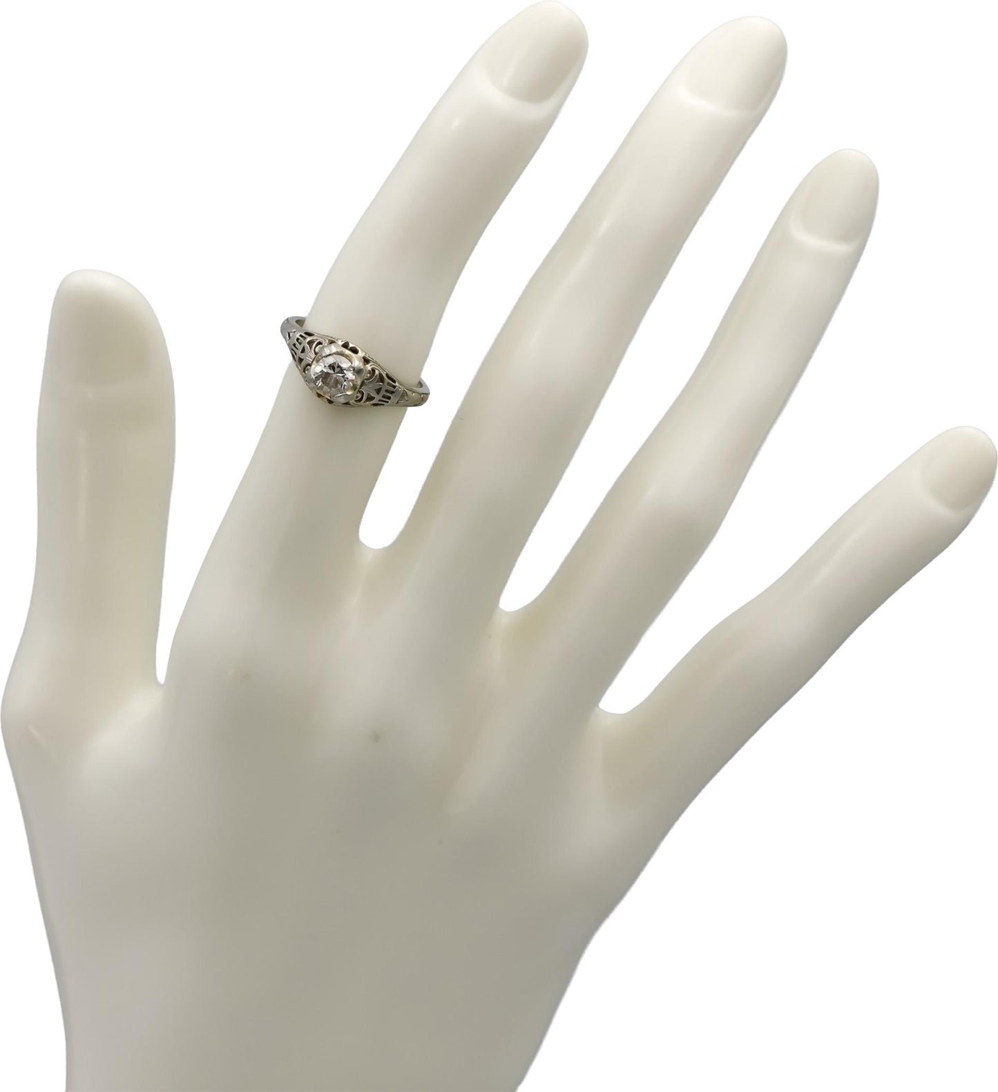 Vintage Filigree Antique 10k White Gold VS Diamond Ring 0.40CT Size 5.5