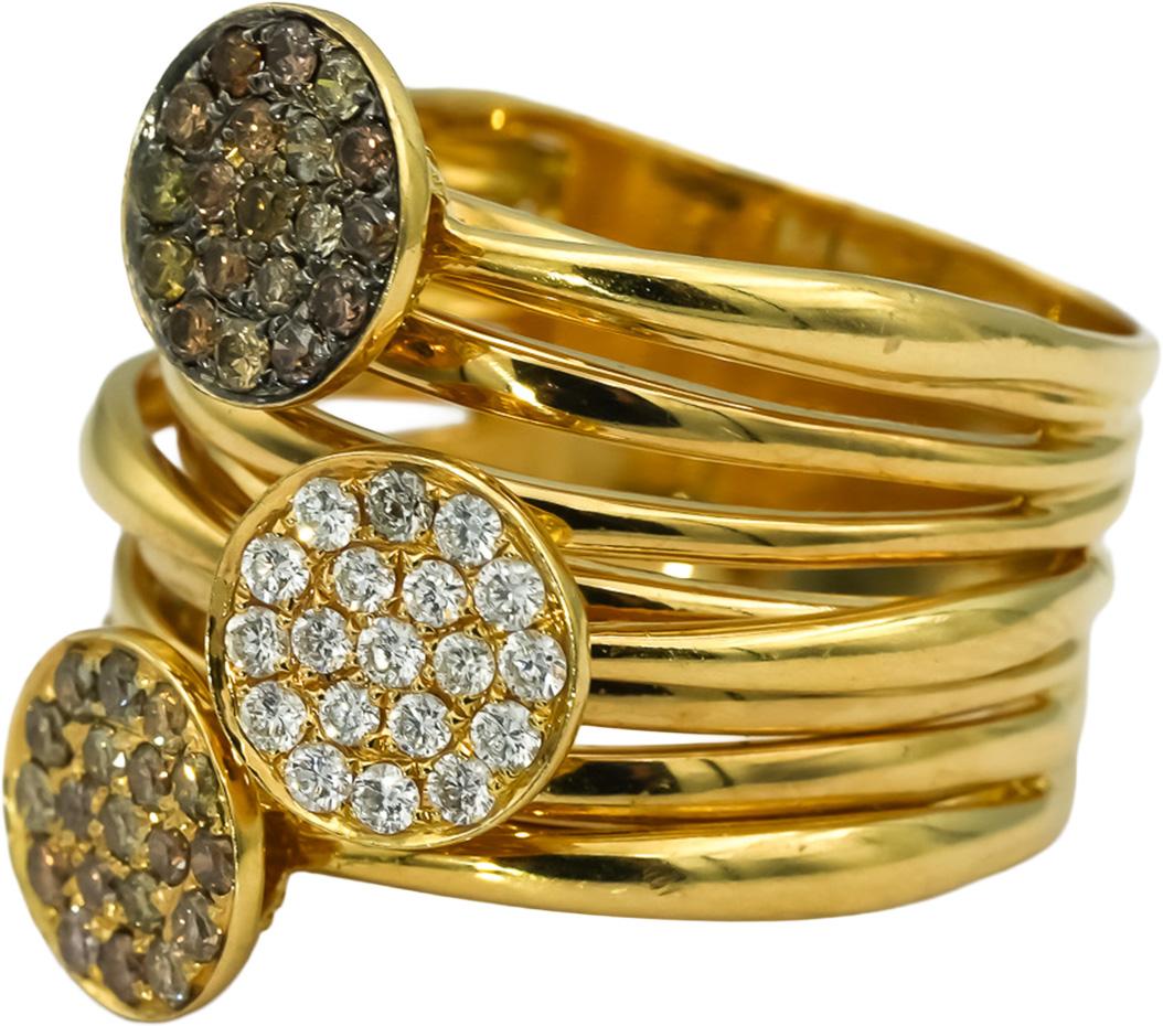 18k Yellow Gold VS Round Diamond Cluster Multi-Band Ring 1.0CT Size 10.5