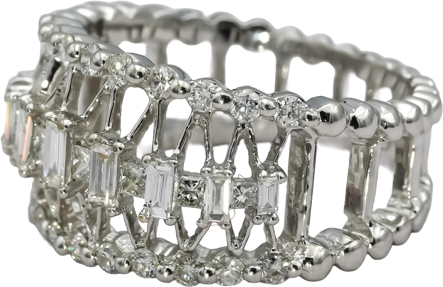 18k White Gold VS Princess Round Baguette Diamond Cocktail Ring 1.0CT Size 6.5