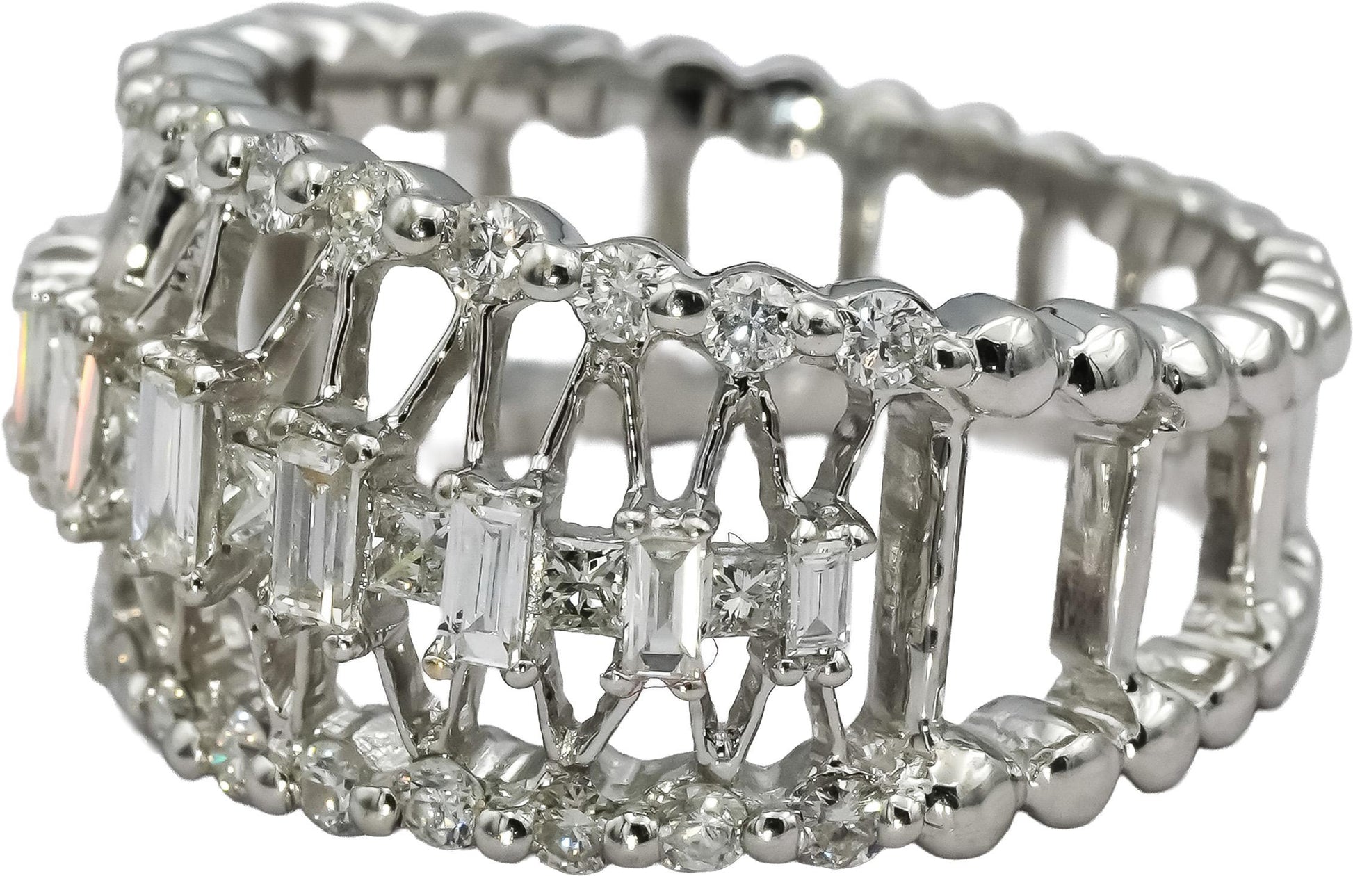 18k White Gold VS Princess Round Baguette Diamond Cocktail Ring 1.0CT Size 6.5