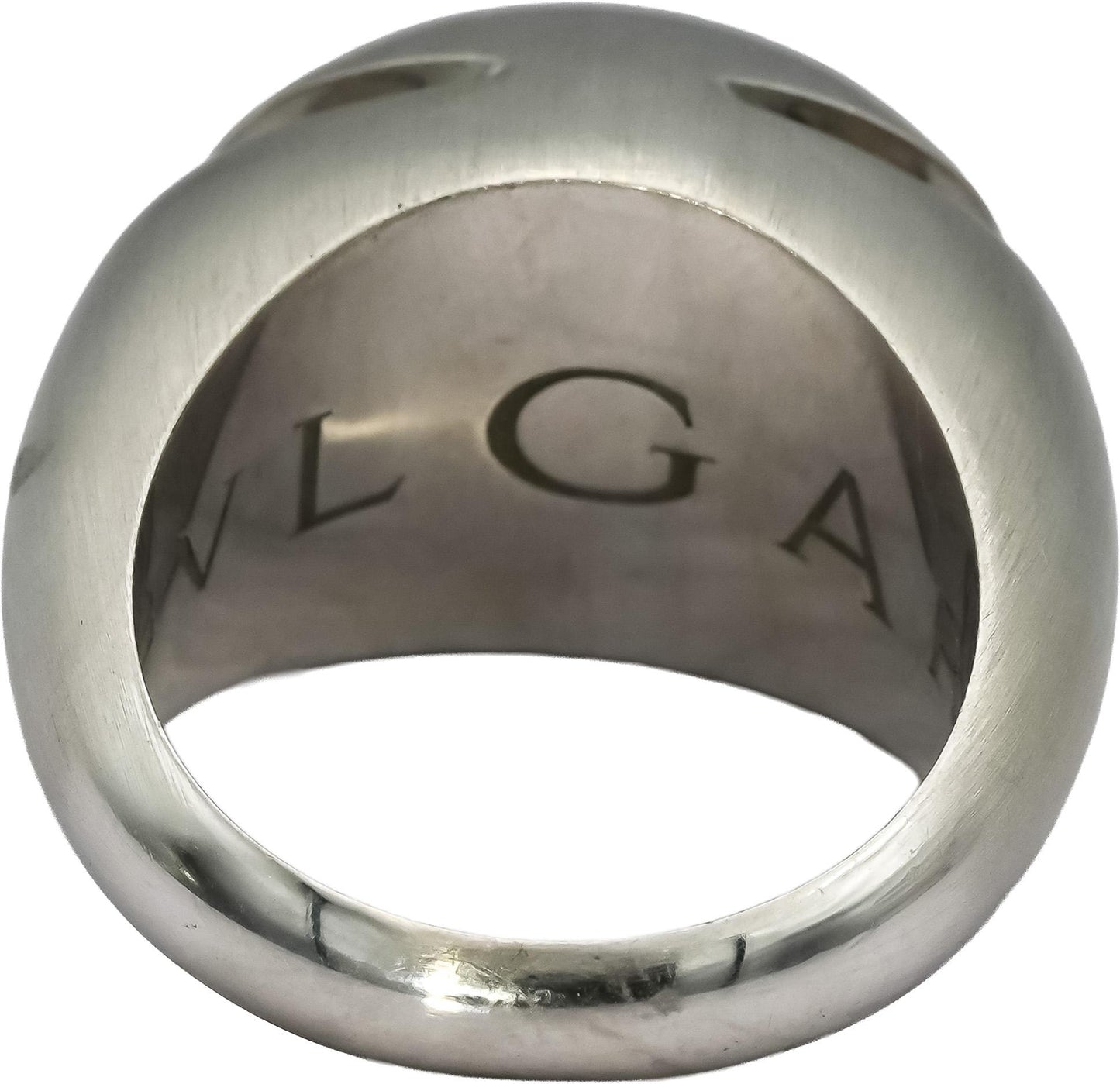 BVLGARI 18k White Gold Brushed Finish Cabochon Ring Size 7.75