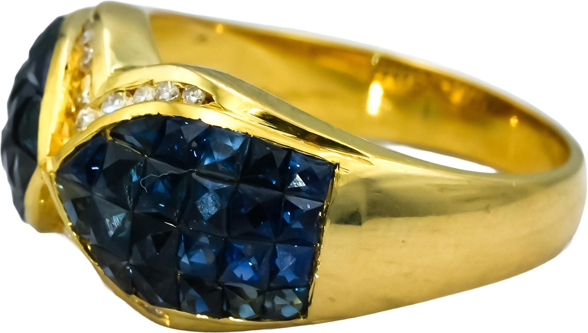 18k Yellow Gold VS Diamond & Blue Sapphire Cluster Cocktail Ring 4.60CTW Size 7