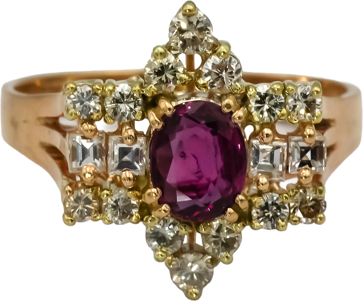 14k Yellow Gold Diamond and Ruby Cocktail Ring 1.25CTW Size 7.5