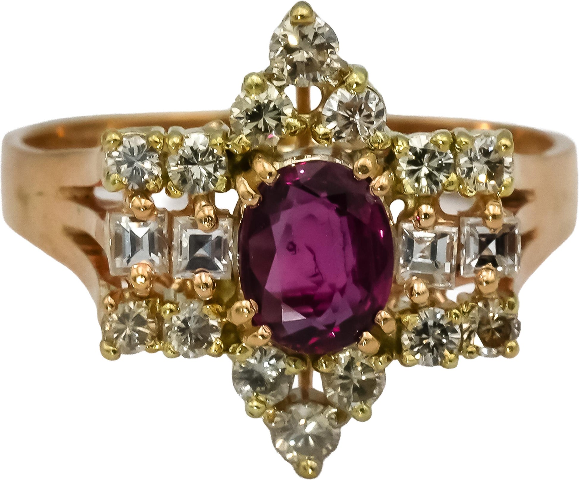 14k Yellow Gold Diamond and Ruby Cocktail Ring 1.25CTW Size 7.5