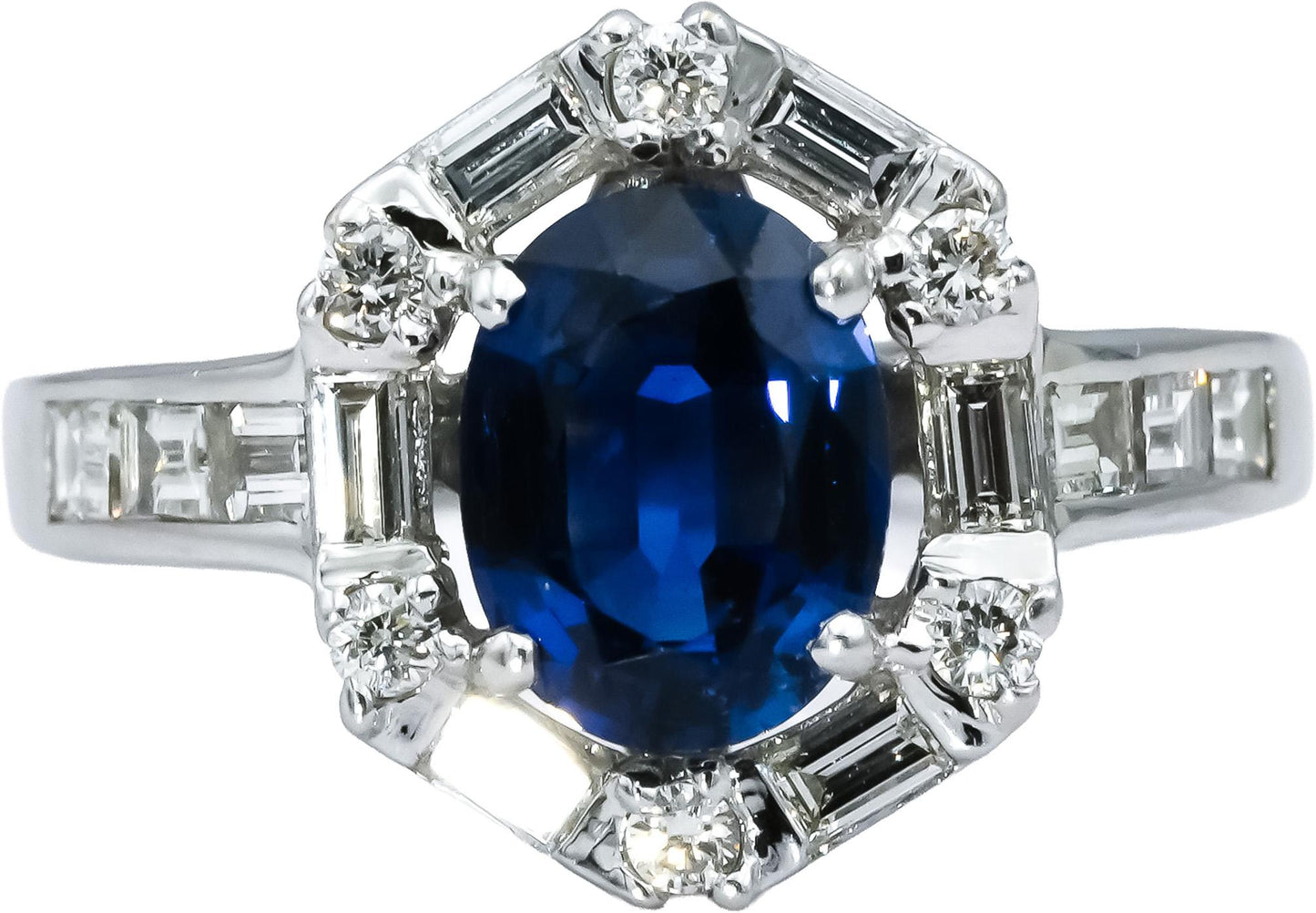 18k White Gold Diamond and Blue Sapphire Cocktail Ring 2.10CTW Size 6.5