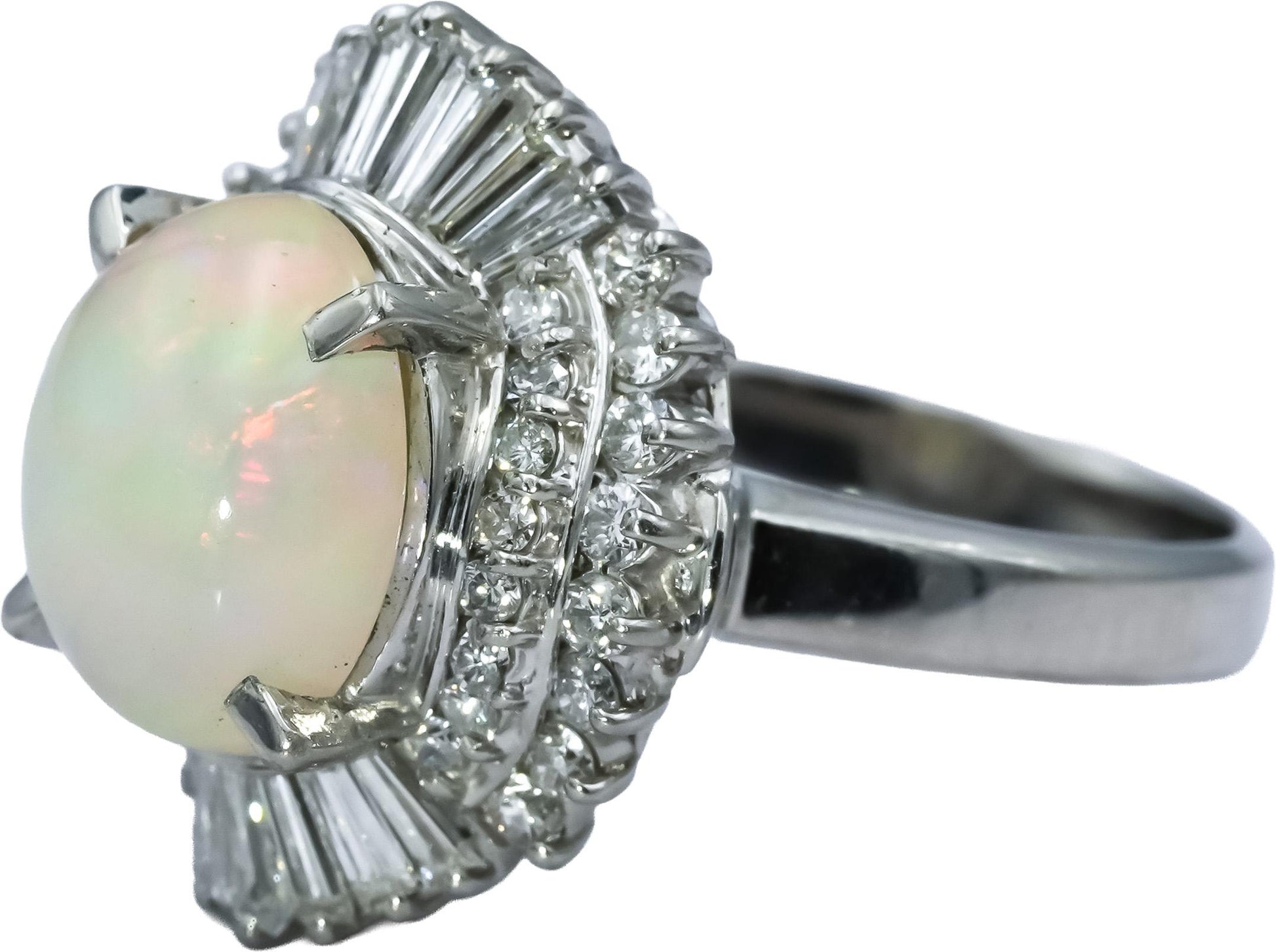 Platinum VS Diamond and Cabochon Opal Cocktail Ring 3.30CTW Size 6.25