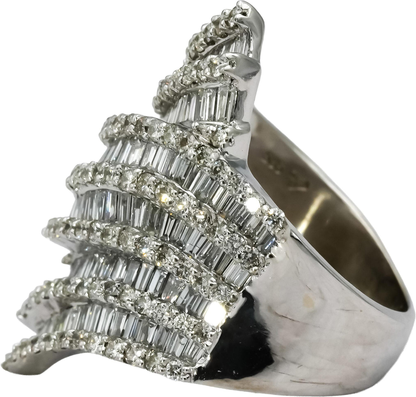 14k White Gold Round & Baguette VS Diamond Cluster Cocktail Ring 3.0CT Size 7