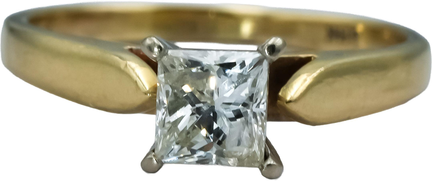 14k Yellow Gold Princess Cut Diamond Solitaire Ring 0.95CT Size 6.5