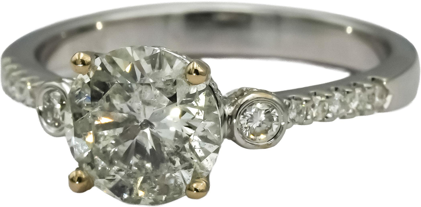 18k White Gold Round Diamond Engagement Ring 1.82CT w/ 1.60CT Center Size 6.75