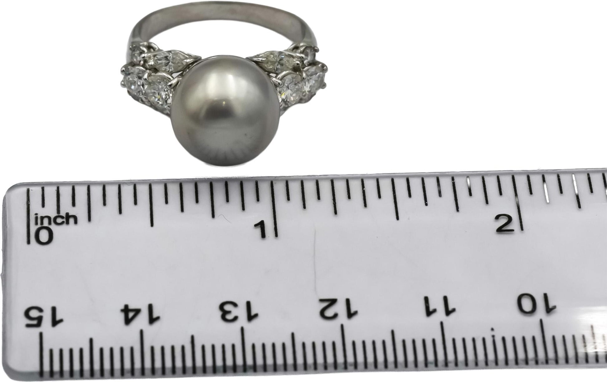 18k White Gold VS Diamond and 11.5mm Pearl Cocktail Ring 1.25CT Size 7.5