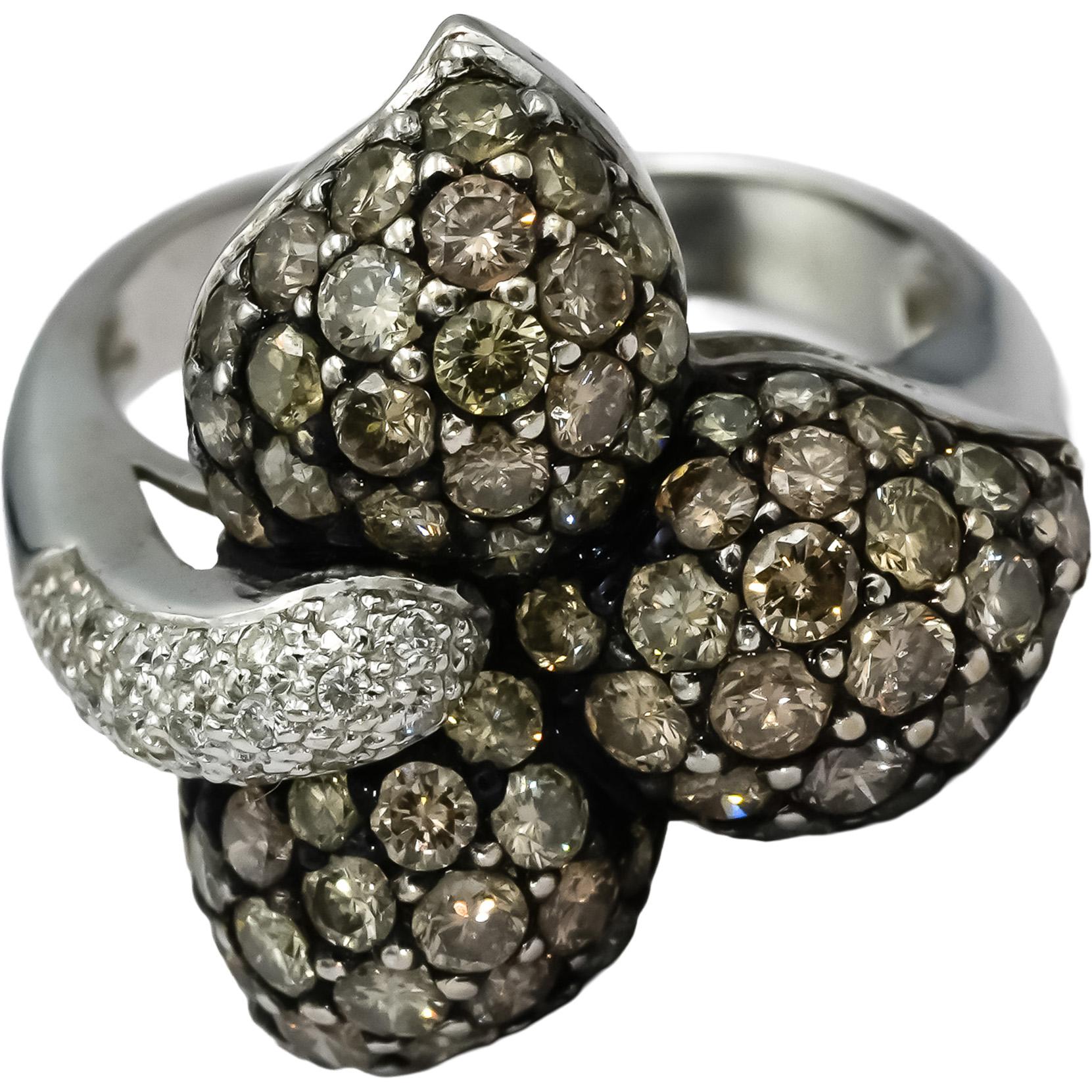 18k White Gold Round Diamond Cluster Floral Cocktail Ring 2.0CT Size 7