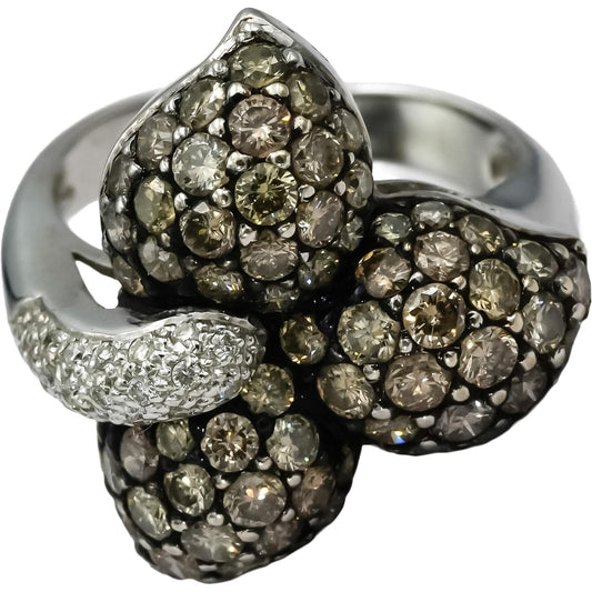18k White Gold Round Diamond Cluster Floral Cocktail Ring 2.0CT Size 7