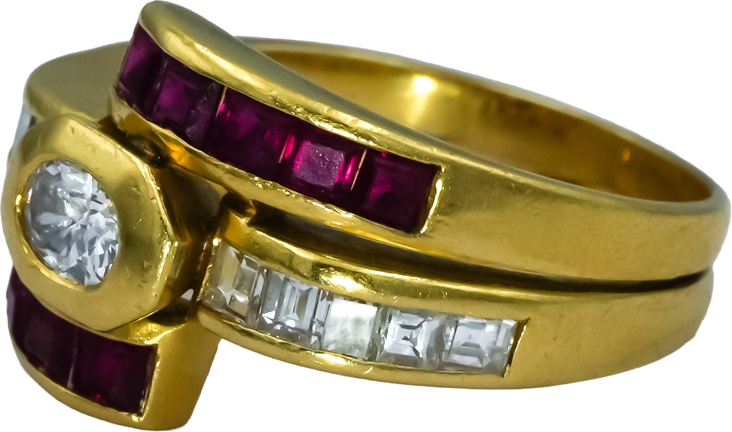 18k Yellow Gold Diamond and Ruby Cocktail Ring 1.60CT Size 7.5