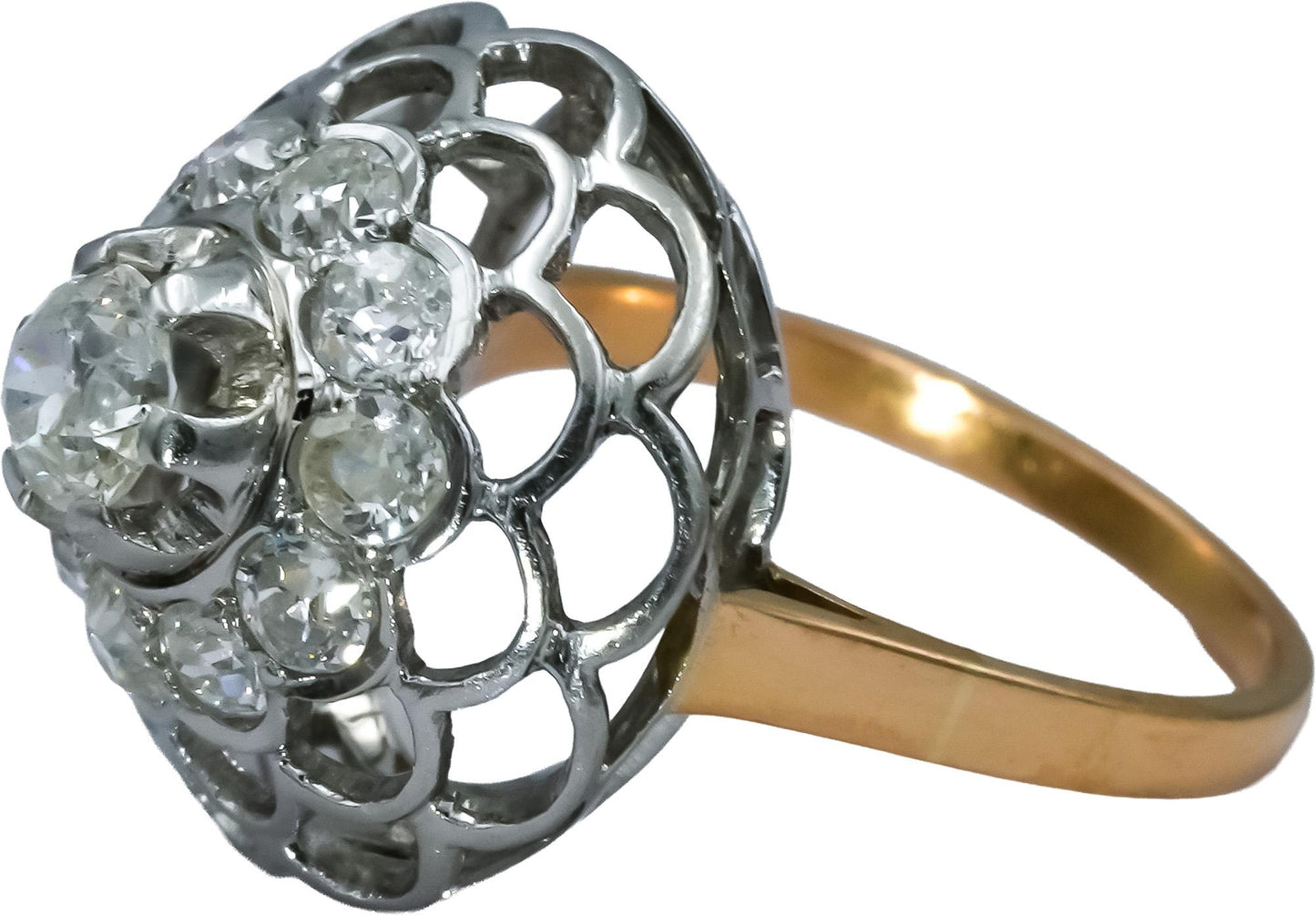 Vintage Antique 14k White & Yellow Gold Old Euro Cut Diamond Filigree Ring 1.0CT