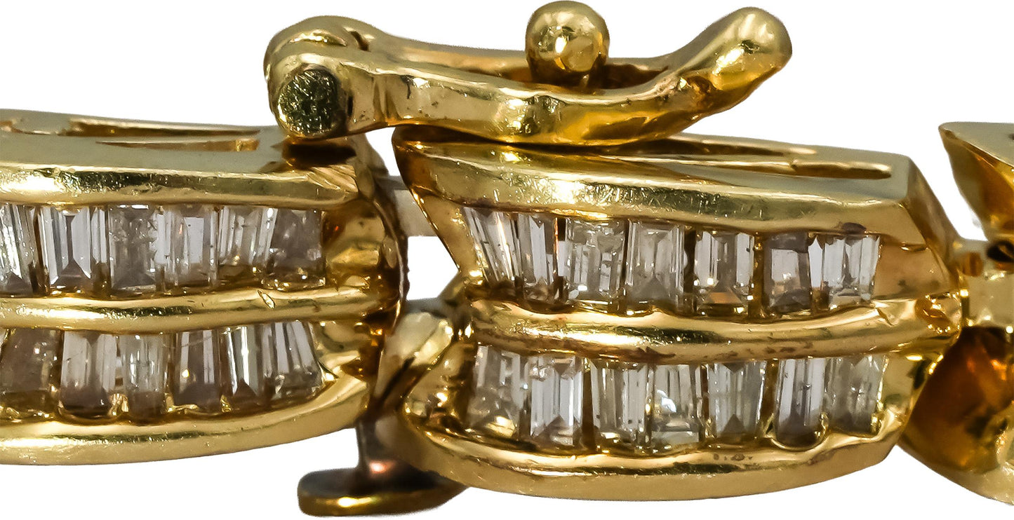 14k Yellow Gold Baguette Cut Diamond Link Bracelet 5.0CT
