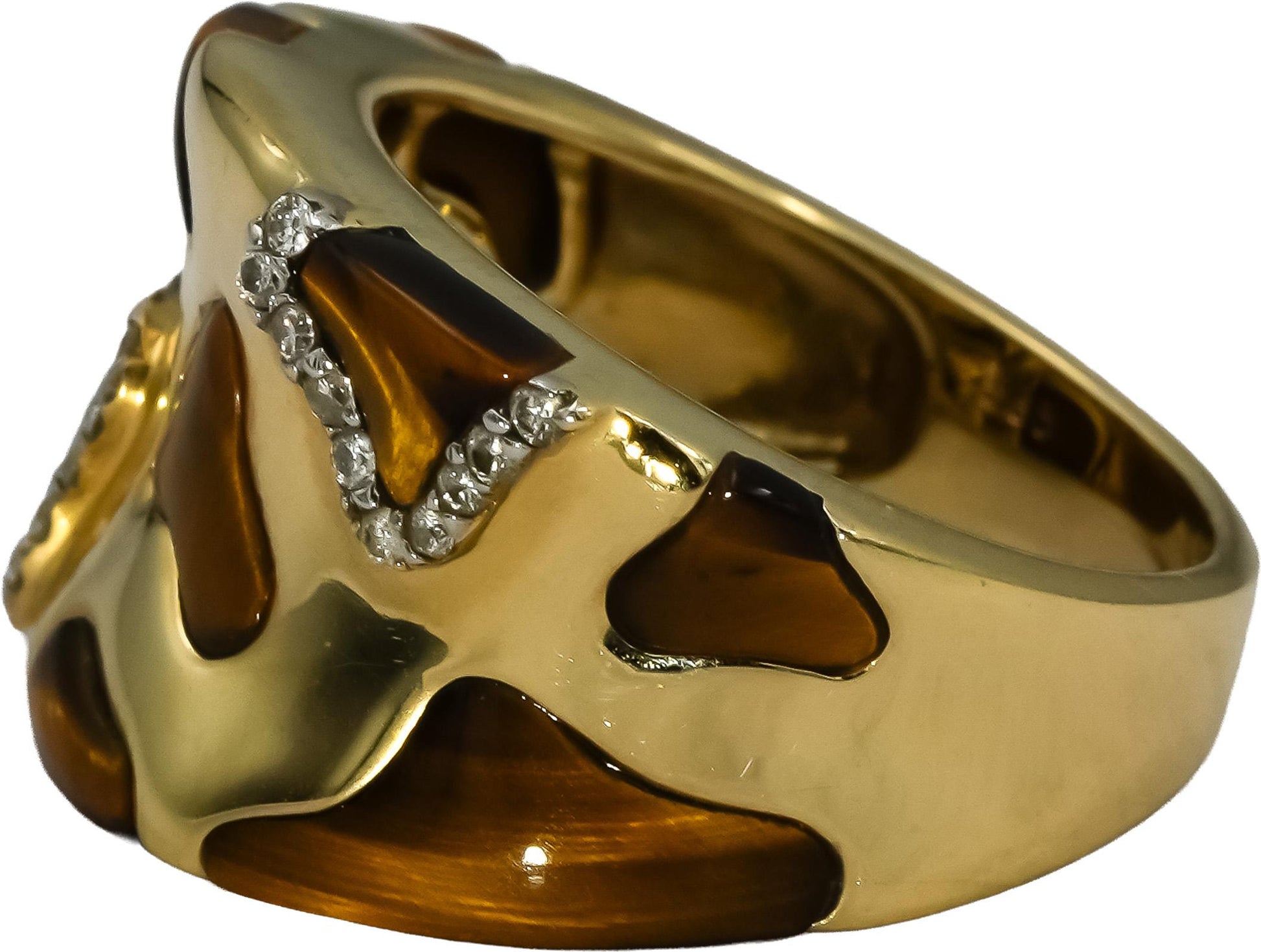 14k Yellow Gold Diamond and Tiger's Eye Band Ring 0.15CT Size 6