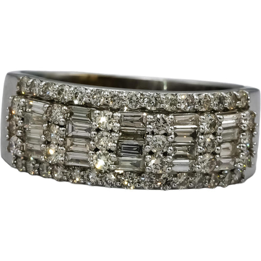 10k White Gold Round and Baguette Diamond Cluster Band Ring 1.64CT Size 11.75