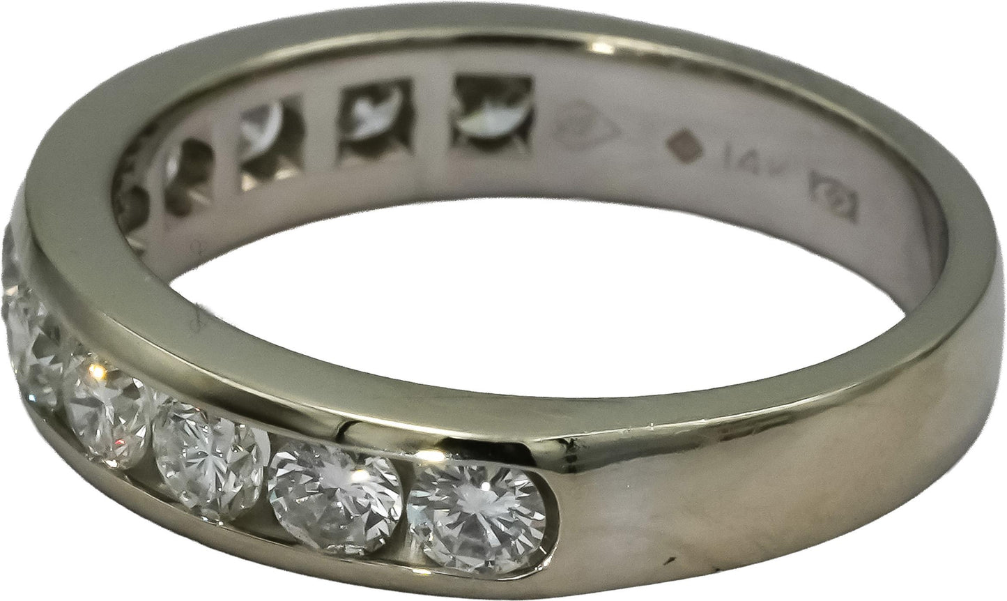 14k White Gold VS Round Channel Set Diamond Band Ring 1.0CT Size 6