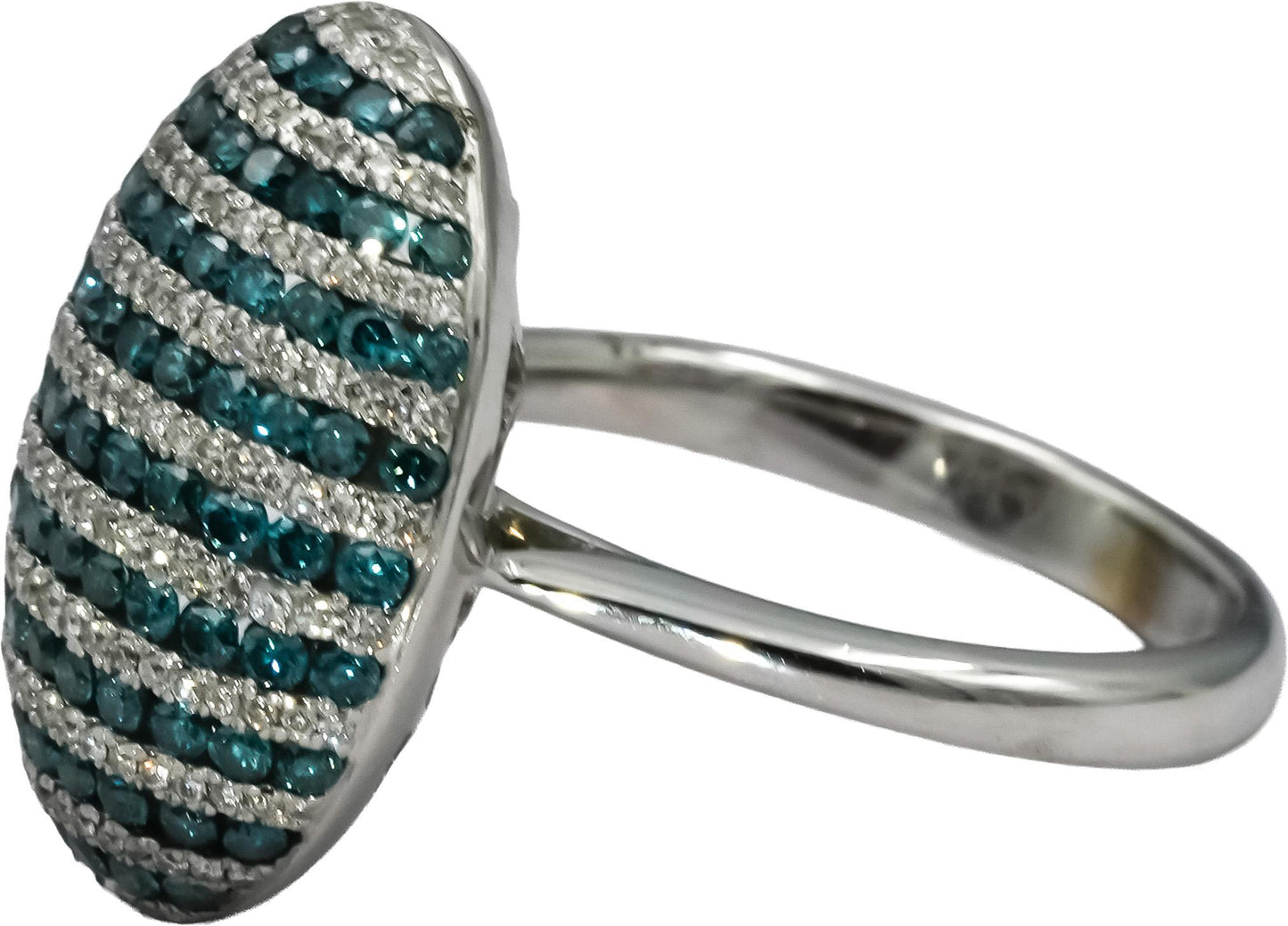 18k White Gold Round White & Irradiated Blue Diamond Cluster Ring 1.50CT Size 8