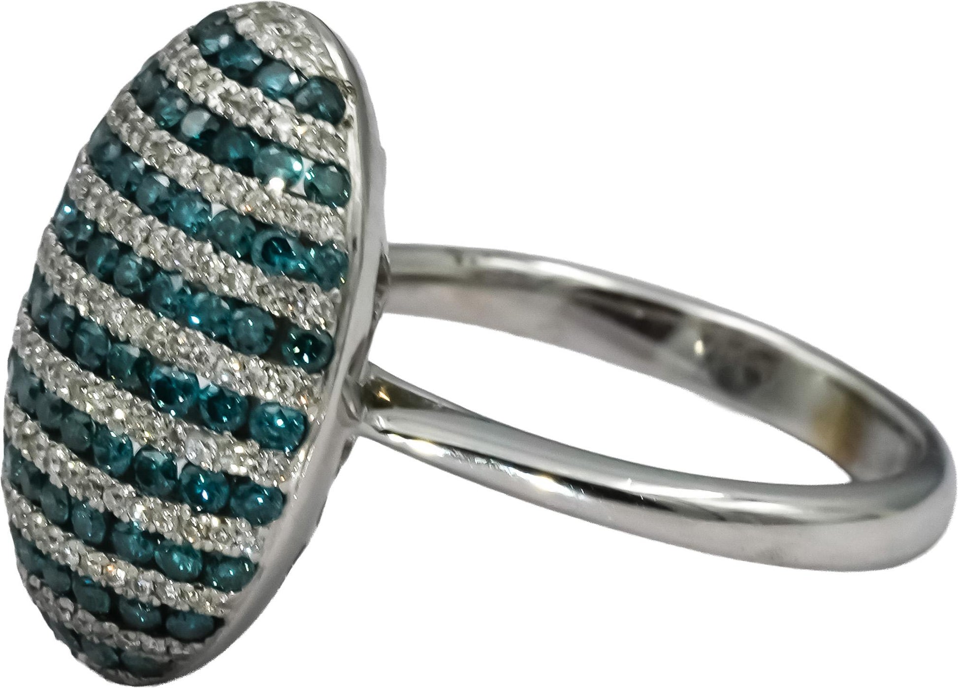 18k White Gold Round White & Irradiated Blue Diamond Cluster Ring 1.50CT Size 8
