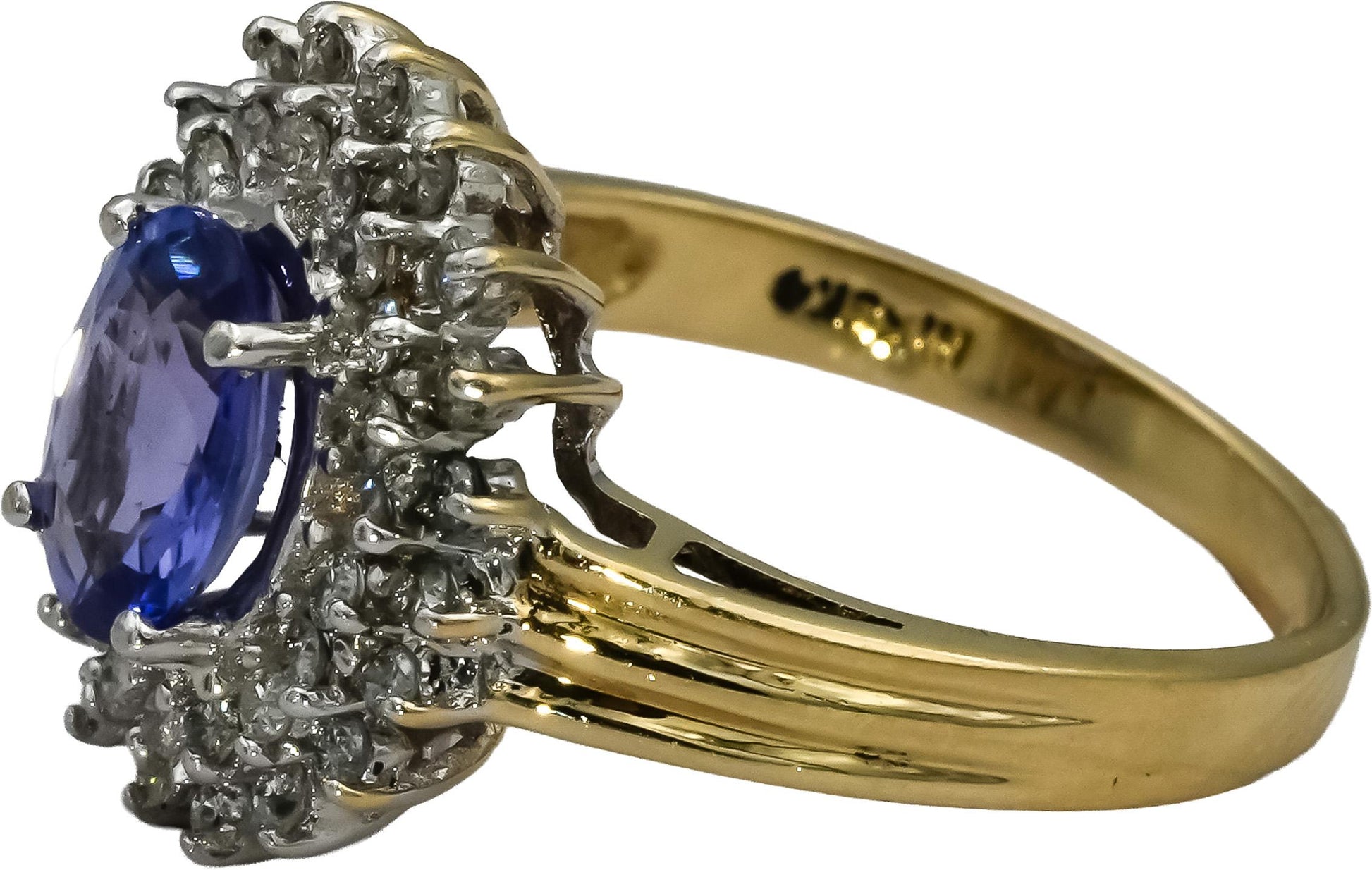 14k Yellow Gold Diamond and Tanzanite Cocktail Ring 1.25CT Size 7