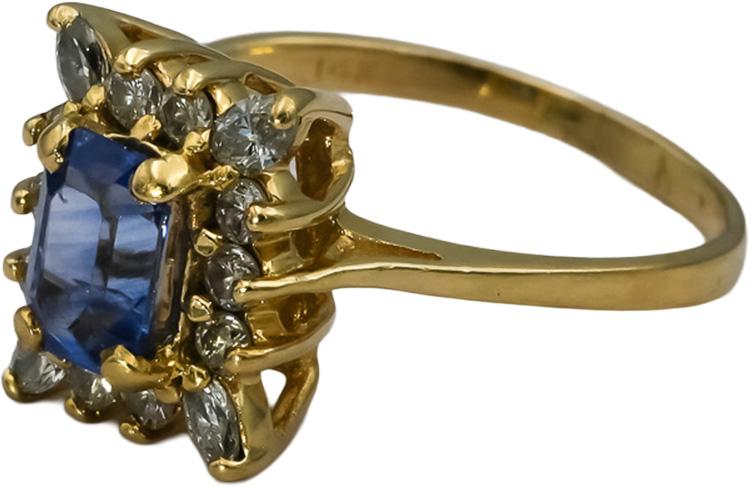 14k Yellow Gold Diamond and Tanzanite Cocktail Ring 1.10CT Size 6.75