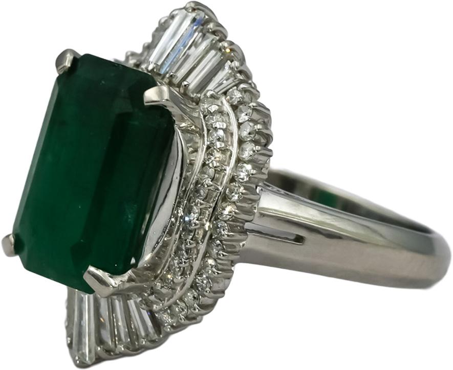 Platinum VS Diamond and Emerald Cocktail Ring 6.44CT Size 6.5