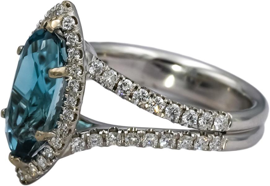 18k White Gold VS Round Diamond Marquise Topaz Cocktail Ring 4.09CT Size 6.5