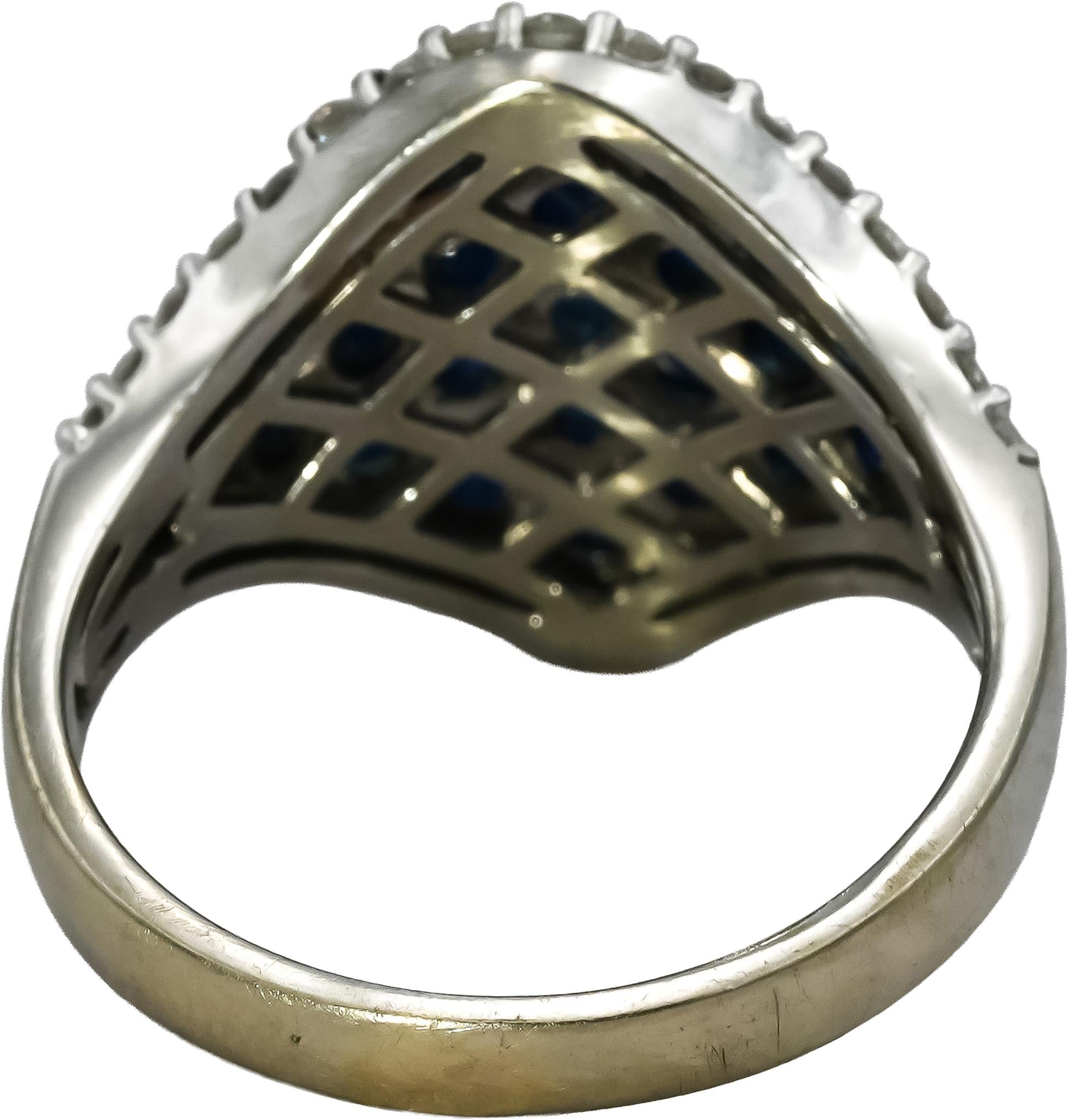 14k White Gold Diamond and Sapphire Cluster Cocktail Ring 2.48CT Size 8.25