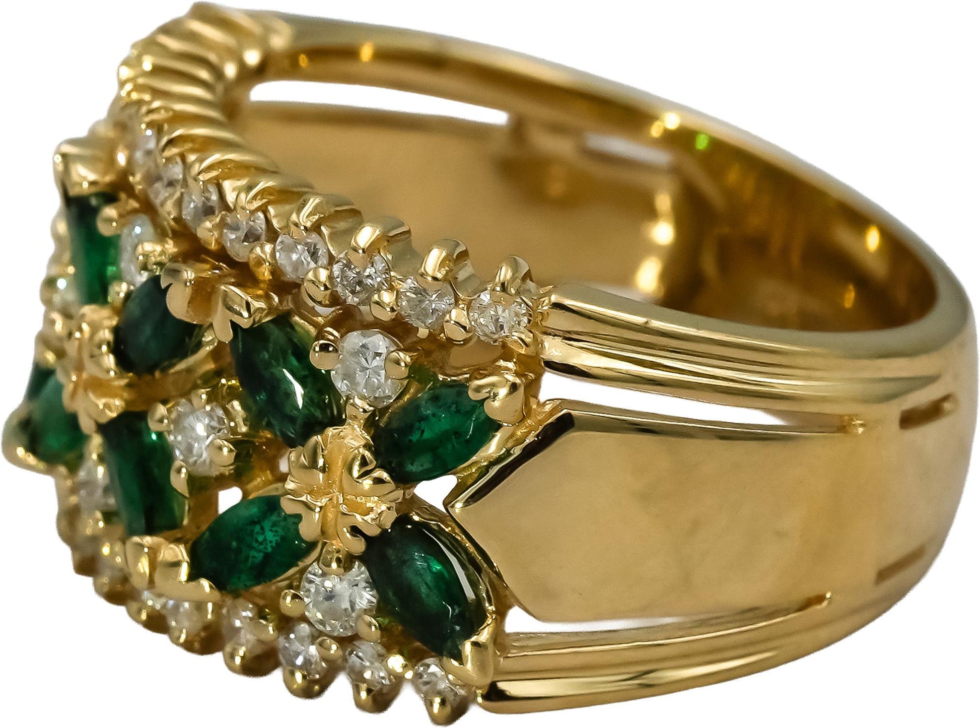 BH EFFY 14k Yellow Gold Diamond and Emerald Band Ring 0.88CT Size 7