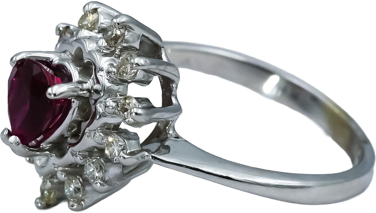 14k White Gold Round Diamond Pear Cut Ruby Cocktail Ring 0.50CT Size 4