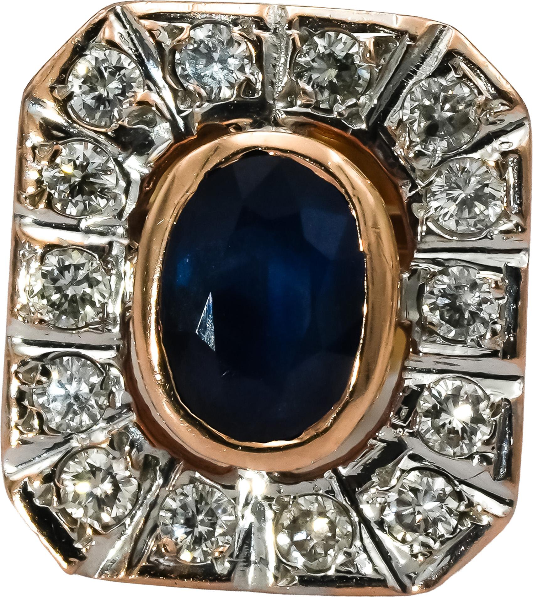14k Rose & Yellow Gold Diamond and Sapphire Stud Earrings 1.75CT