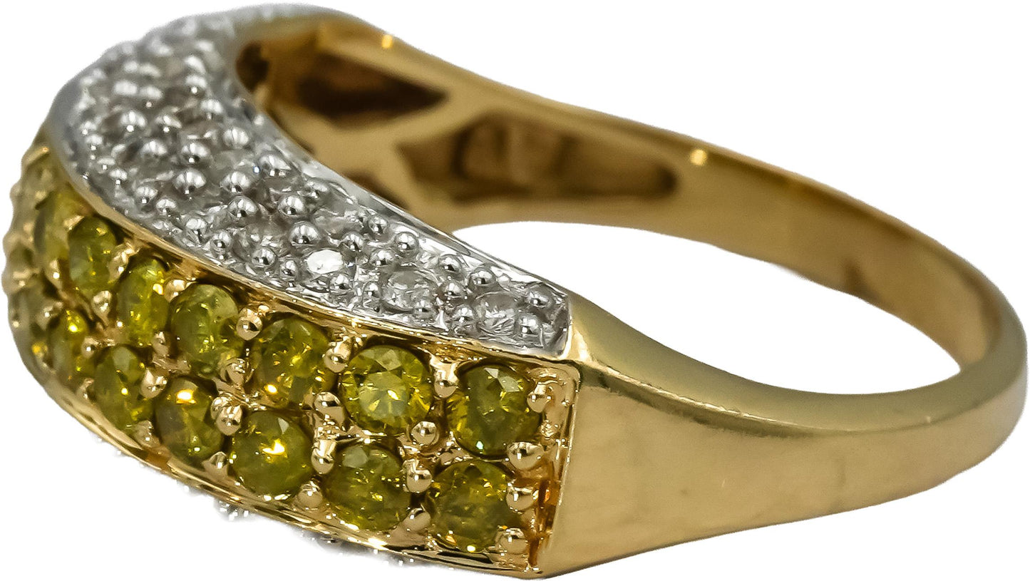 14k Yellow Gold White and Irradiated Yellow Cluster Ring 1.0CT Size 6