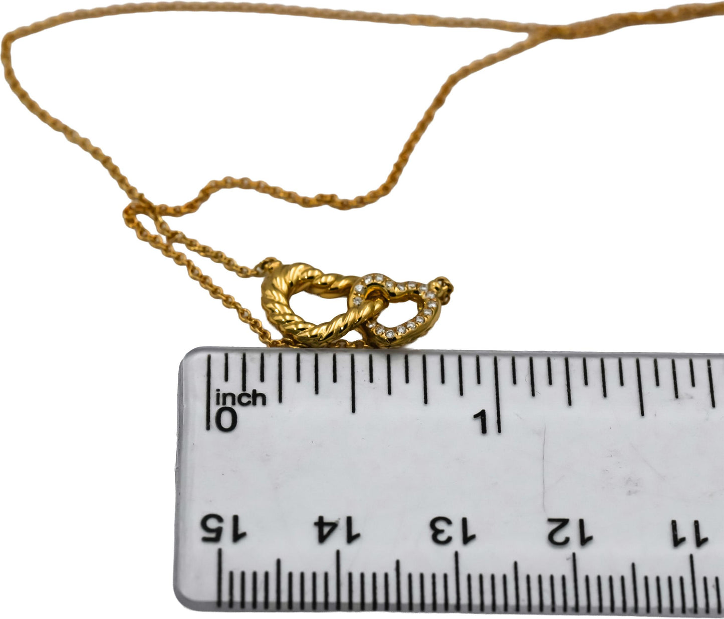 DAVID YURMAN 18k Yellow Gold VS Diamond Interlocking Hearts Necklace 0.09CT