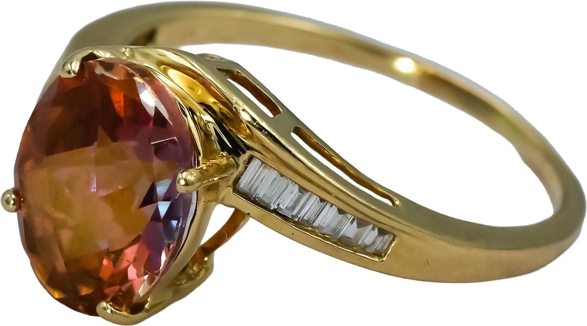 14k Yellow Gold VS Diamond and Mystic Topaz Cocktail Ring 0.20CT Size 9