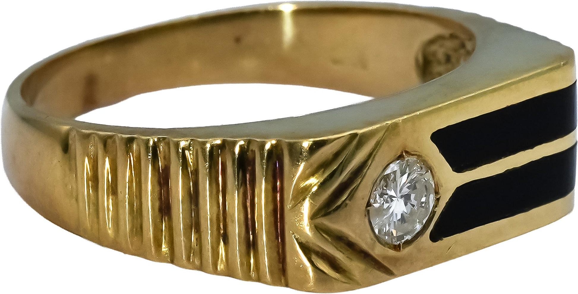 14k Yellow Gold Diamond and Black Onyx Men's Ring 0.23CT Size 9.5