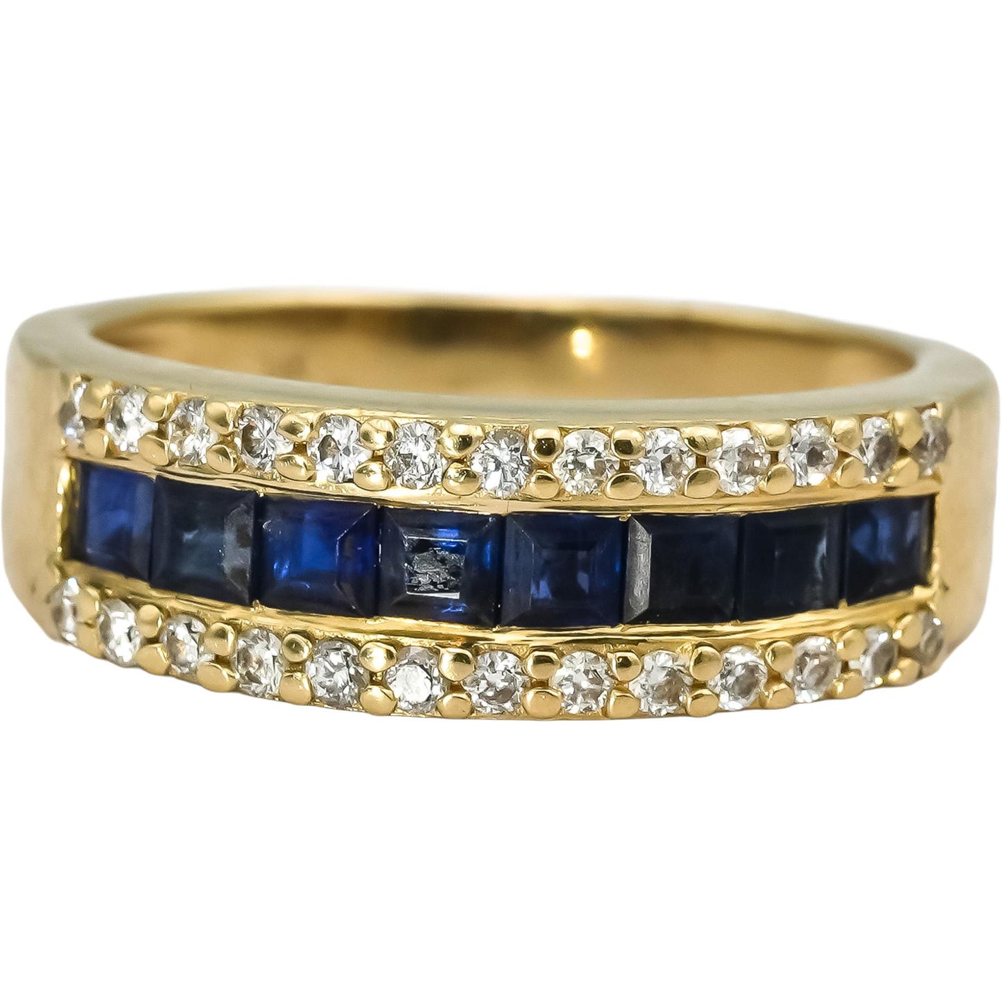 14k Yellow Gold Diamond and Sapphire Band Ring 1.10CT Size 5.75