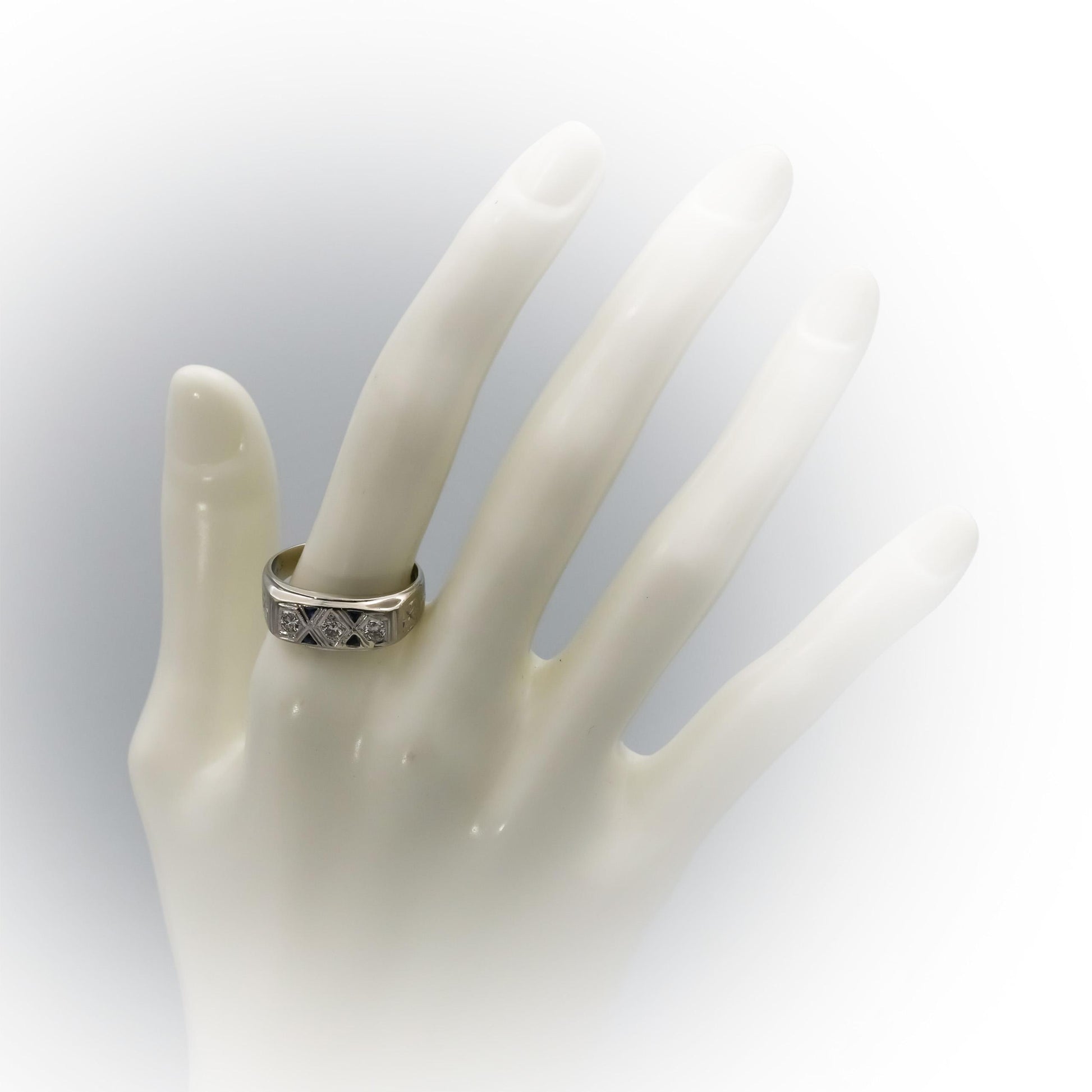 Vintage Antique 14k White Gold Diamond and Sapphire Band Ring 0.30CT Size 9.5