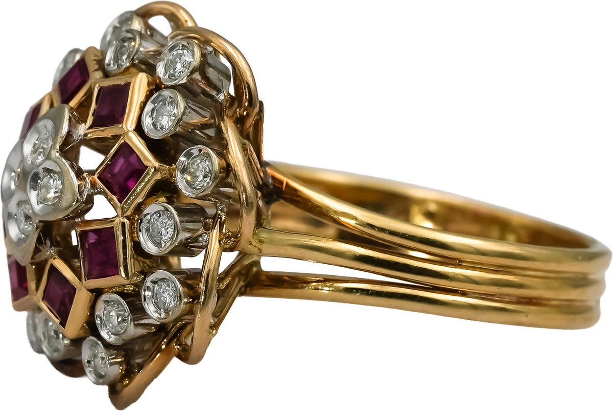 14k Yellow Gold Diamond and Ruby Cocktail Ring 1.0CT Size 9.25