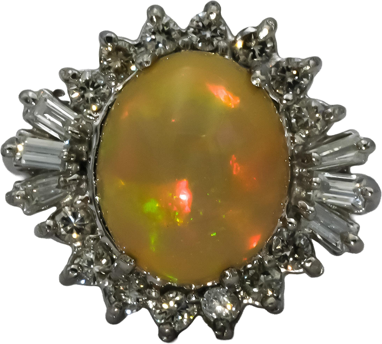 Platinum Diamond and Cabochon Opal Cocktail Ring 2.99CT Size 5