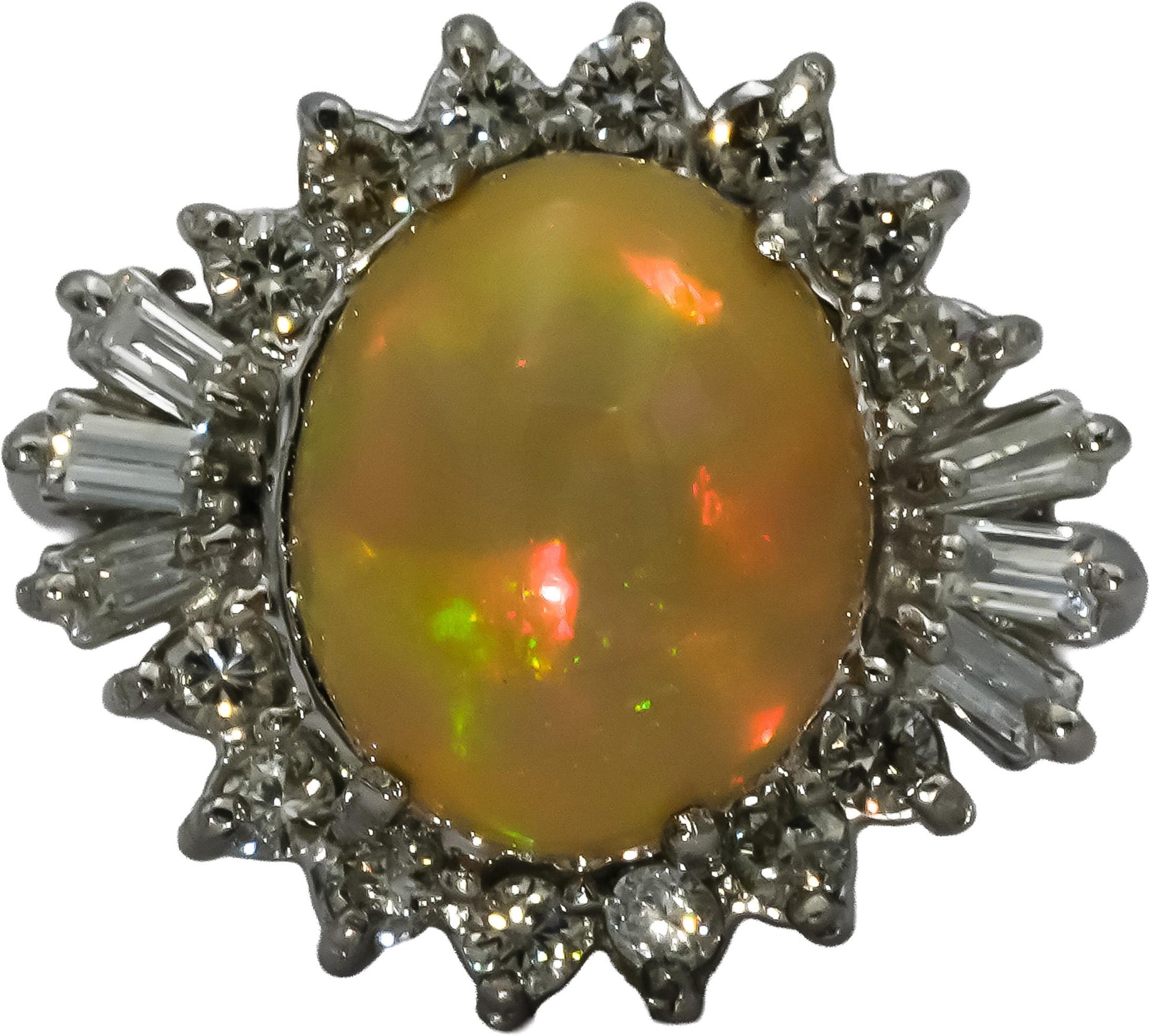 Platinum Diamond and Cabochon Opal Cocktail Ring 2.99CT Size 5