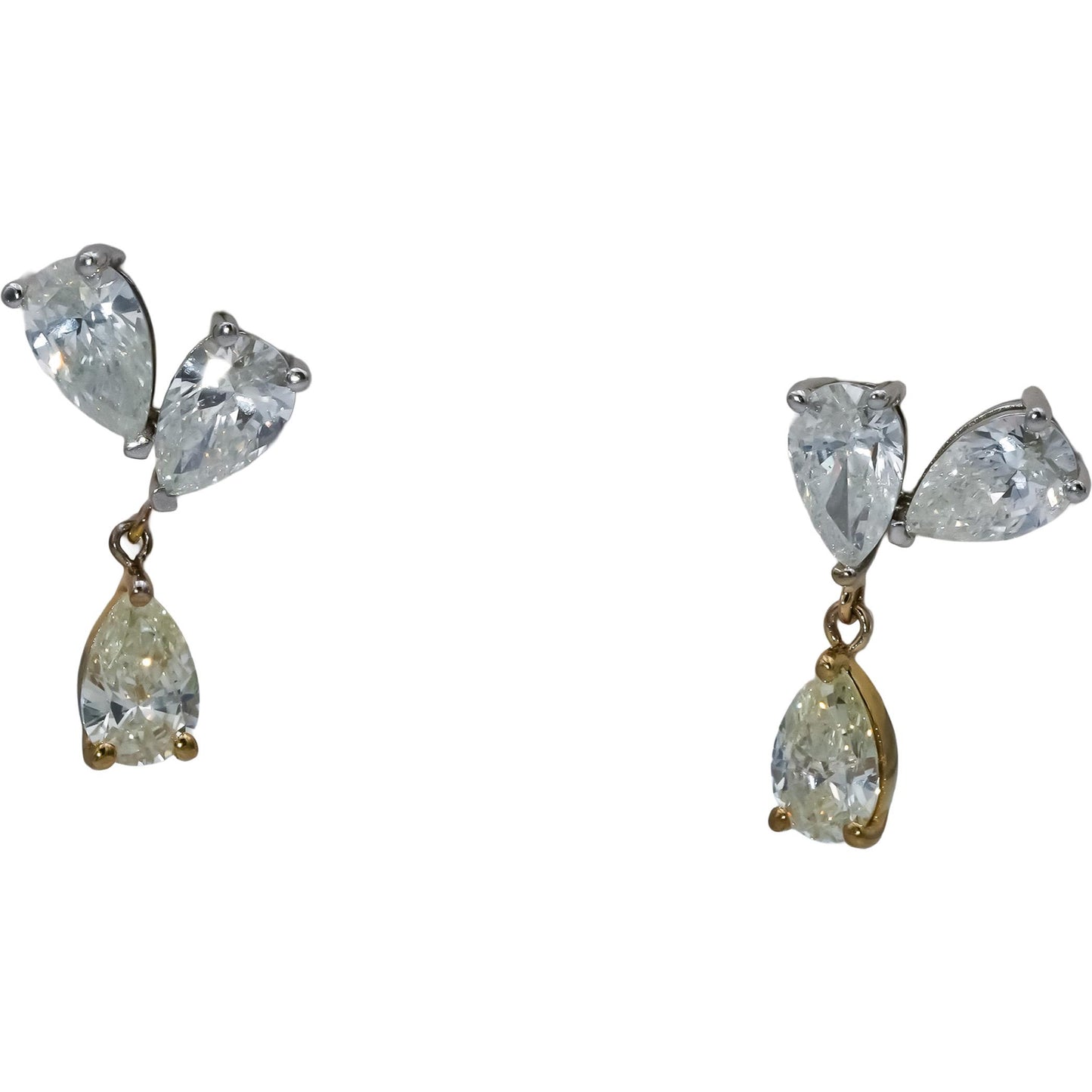 14k White and Yellow Gold Pear Cut Diamond Drop Dangle Earrings 3.05CT