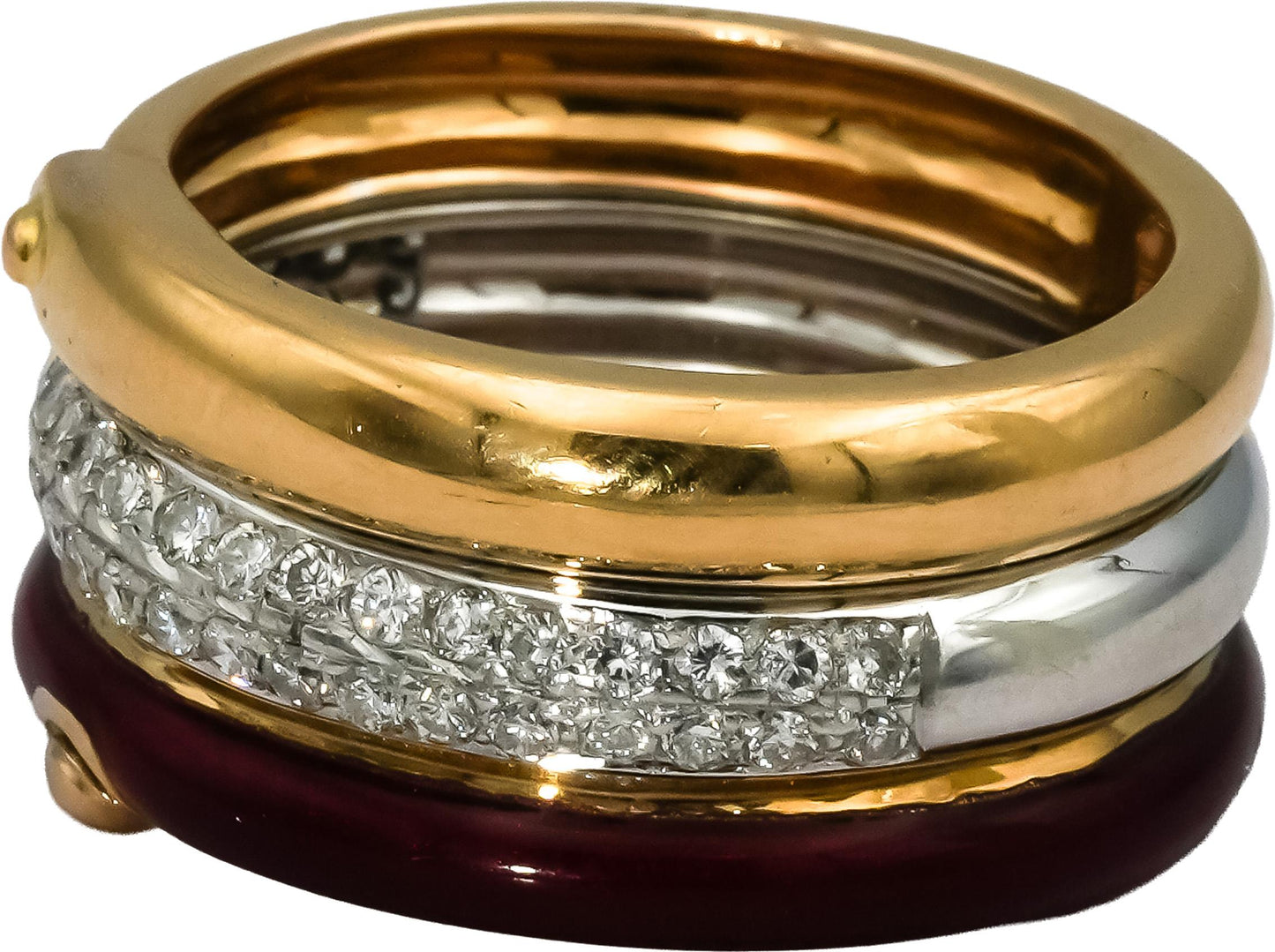 NOUVELLE BAGUE 18k Rose and White Gold VS Diamond Enamel Ring 0.50CT Size 6.5