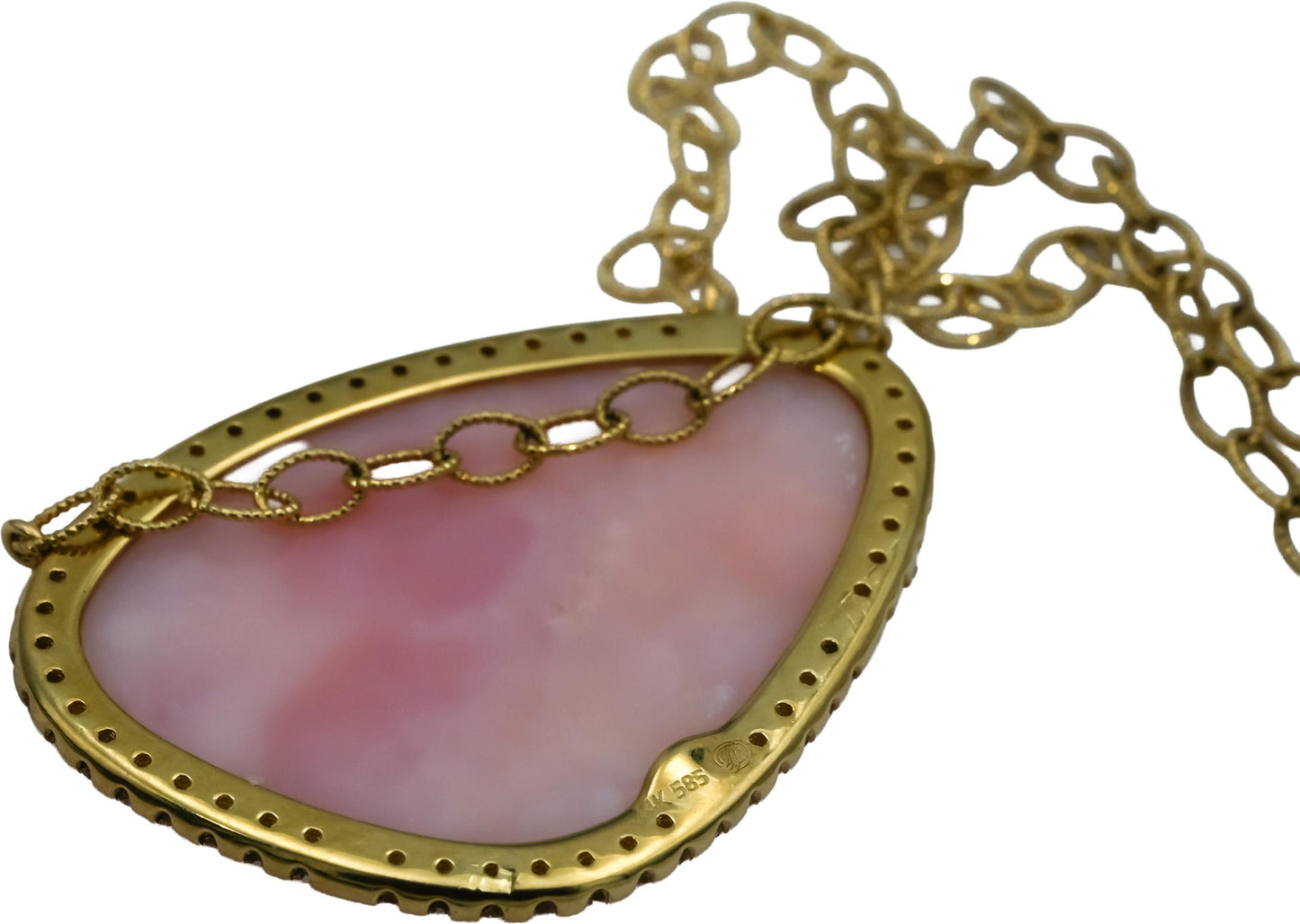 14k Yellow Gold Diamond and Natural Pink Stone Pendant Necklace 0.75CT