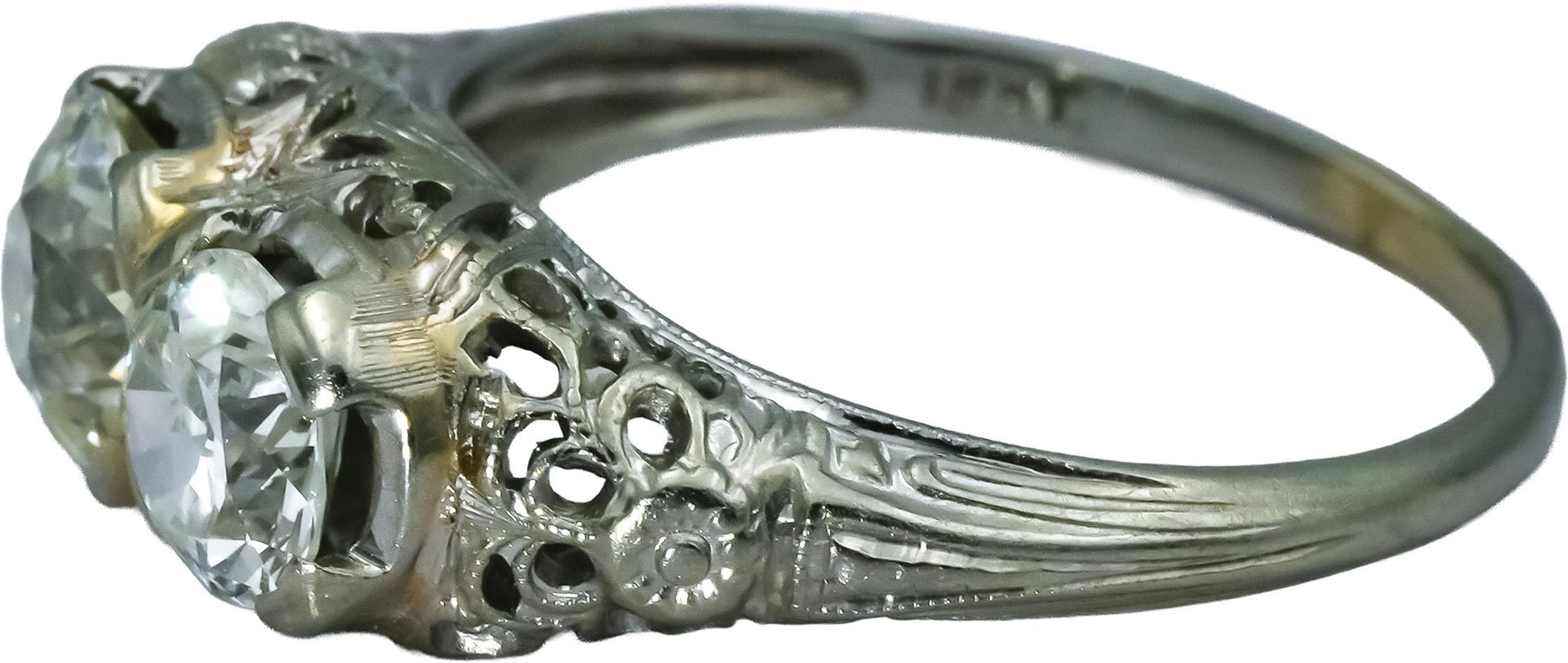 Antique Art Deco 18k White Gold VS Diamond Ring 1.47CT Size 6.5