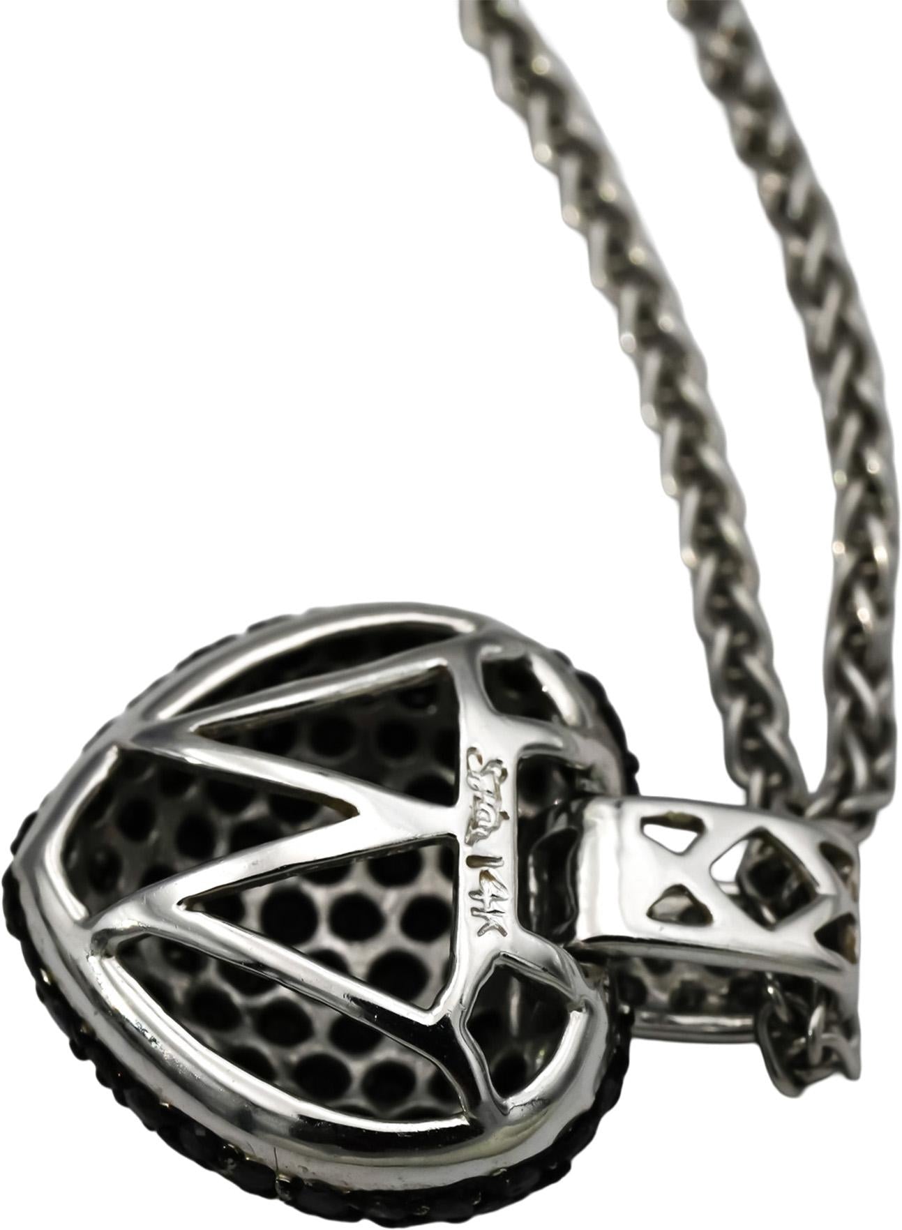 14k White Gold Round White and Black Diamond Heart Pendant Necklace 1.35CT