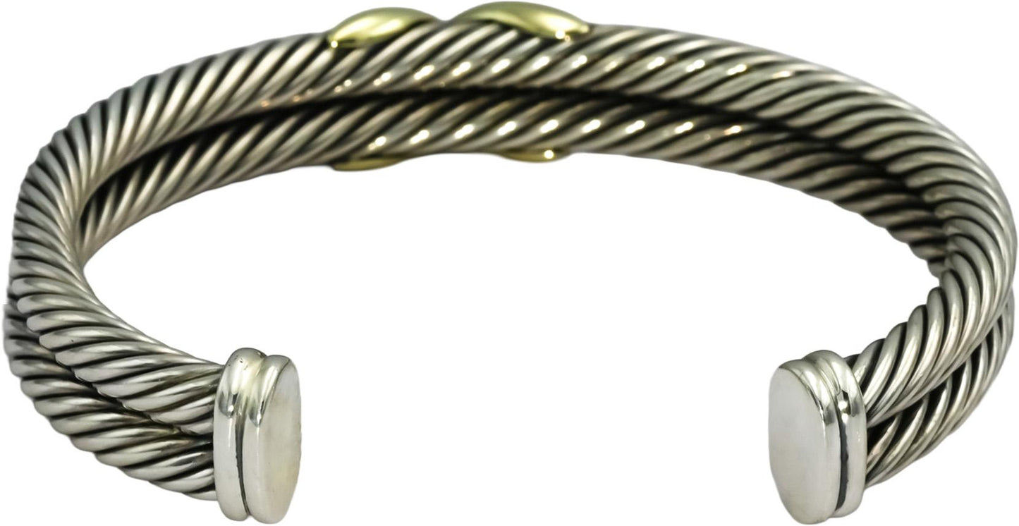 DAVID YURMAN Sterling Silver 14k Yellow Gold Crossover Cable Cuff Bracelet