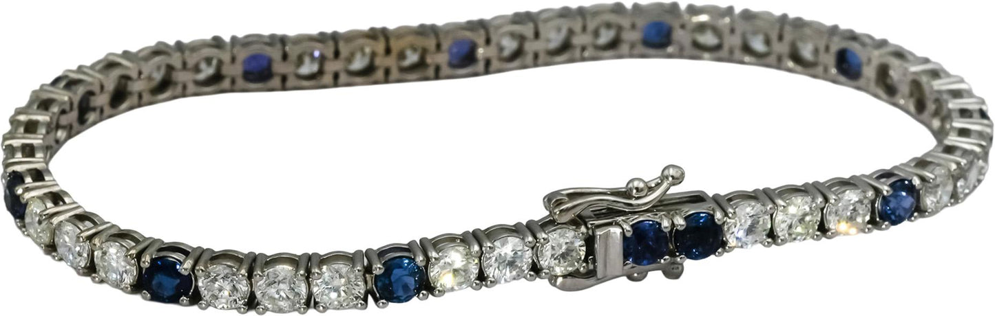 14k White Gold Diamond and Blue Sapphire Tennis Bracelet 8.83CT